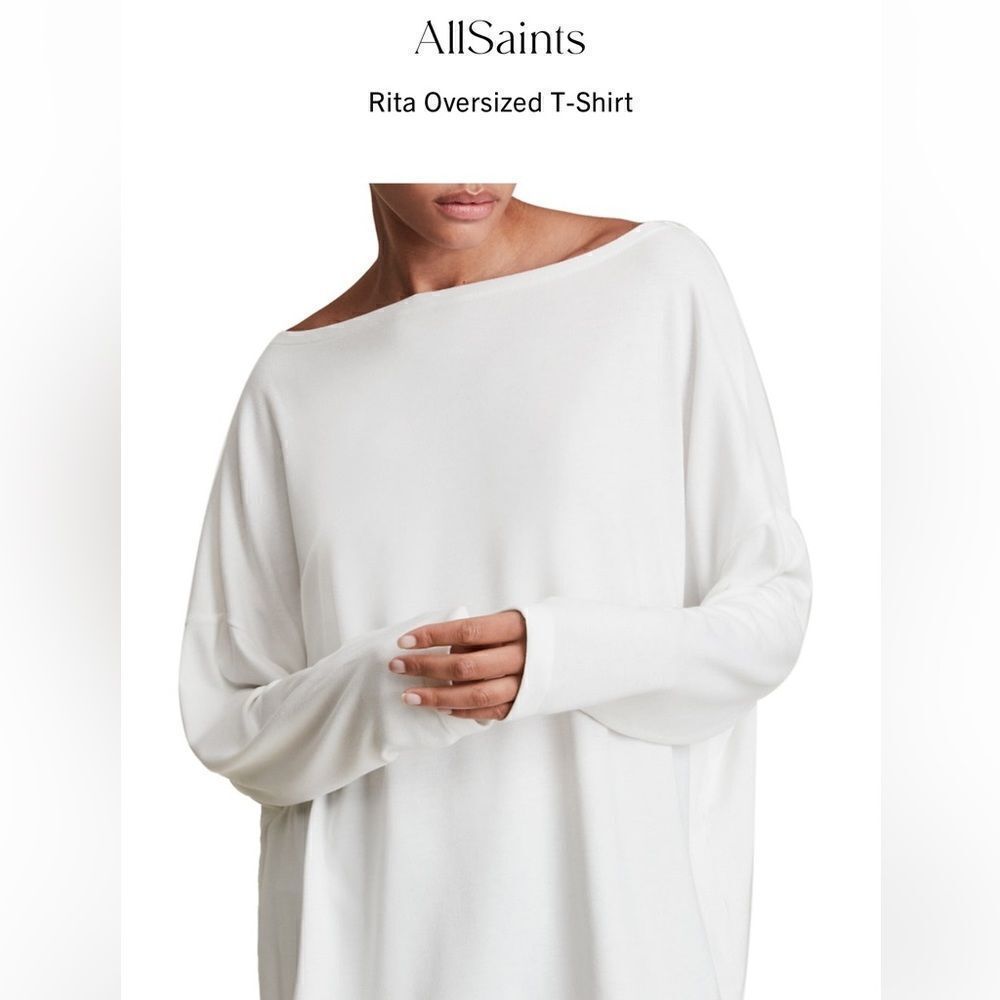 AllSaints White Rita Oversized Long Sleeve Top $79